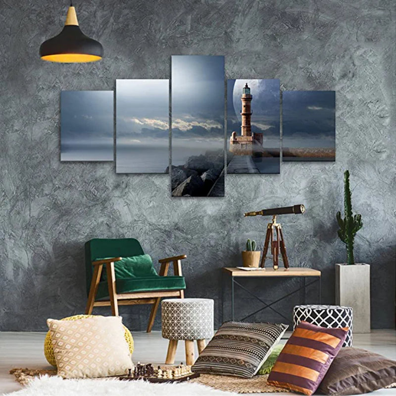 5 stk Leuchtturm nattbilder kunstverk lerretsutskrift | Skanto