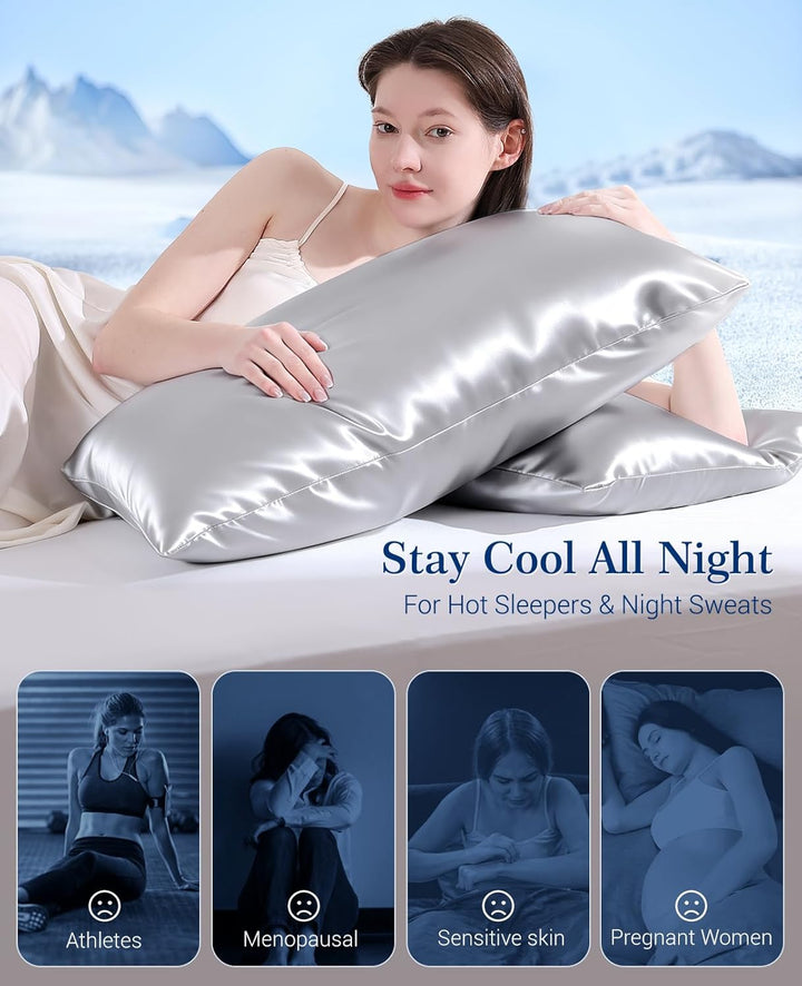 Kjølepillowcases Q-max>0.5, 2-Pack, Myk & Hårvennlig - Sølvgrå | Skanto