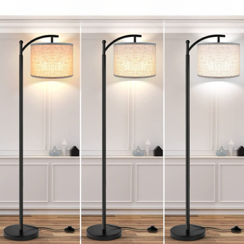 Skanto | Gulvlampe med 3 fargetemperaturer LED-pære, gulvlampe høy industriell gulvlampe for lesing på soverom, kontor, hvit lampeskjerm inkludert