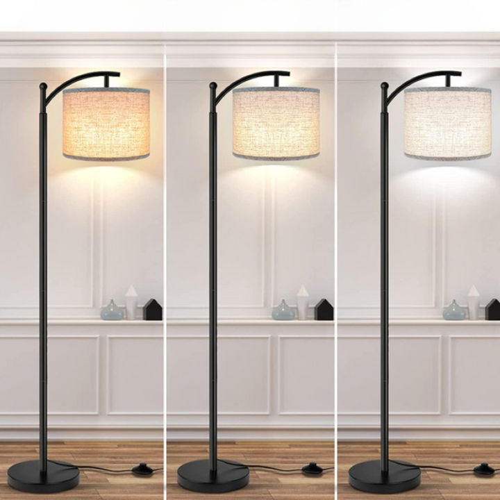 Skanto | Gulvlampe med 3 fargetemperaturer LED-pære, gulvlampe høy industriell gulvlampe for lesing på soverom, kontor, hvit lampeskjerm inkludert