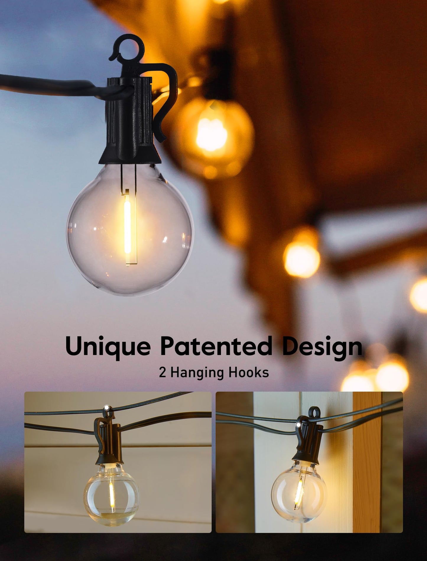 Norvo | Brightown 60Ft Utendørs Lyskjettinger - G40 Globe Led Terrasselys Med 32 Støtsikre Lyspærer