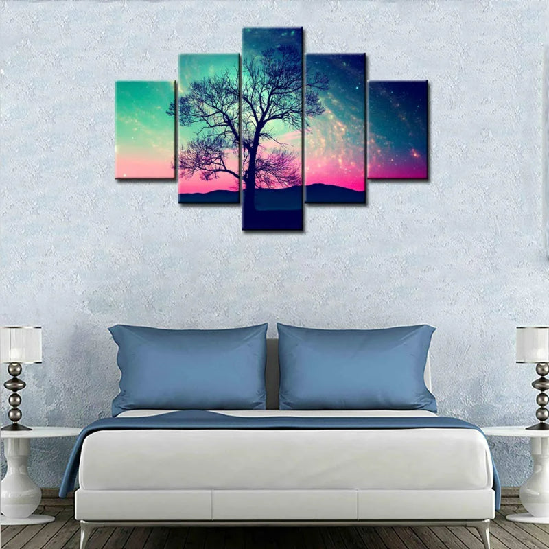 Set med 5 lerrettrykk "Natt Himmel med Stjerner"