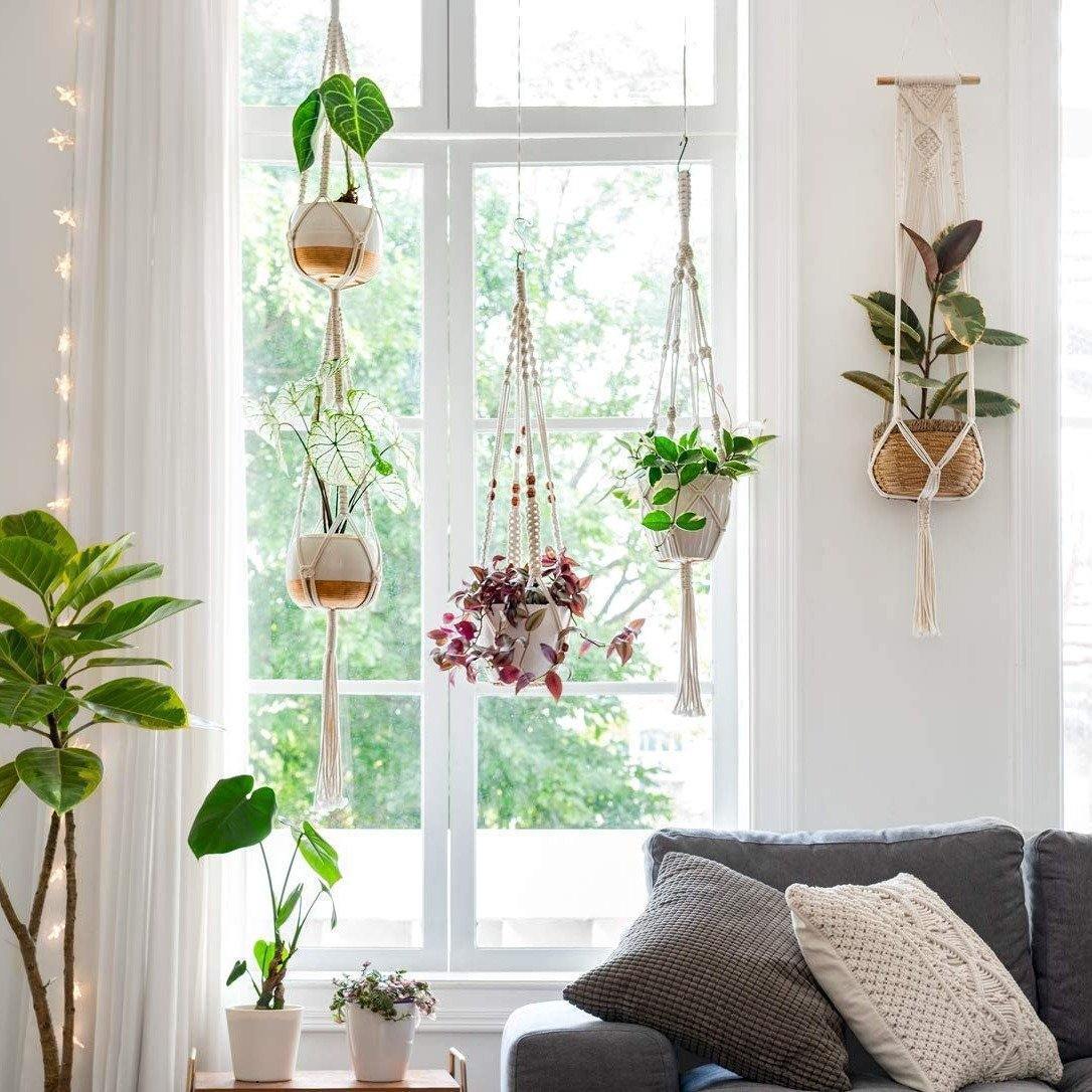 Norvo | 4-delt håndlaget Boho makramee planteholder sett