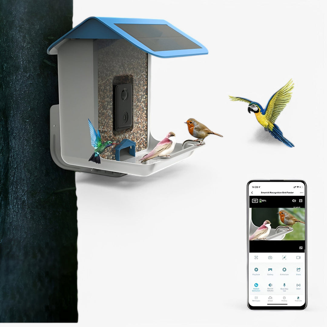 Skanto | Auxco | Smart Bird Feeder med 1080P HD Kamera, AI Fuglgjenkjenning & Solenergi Lading