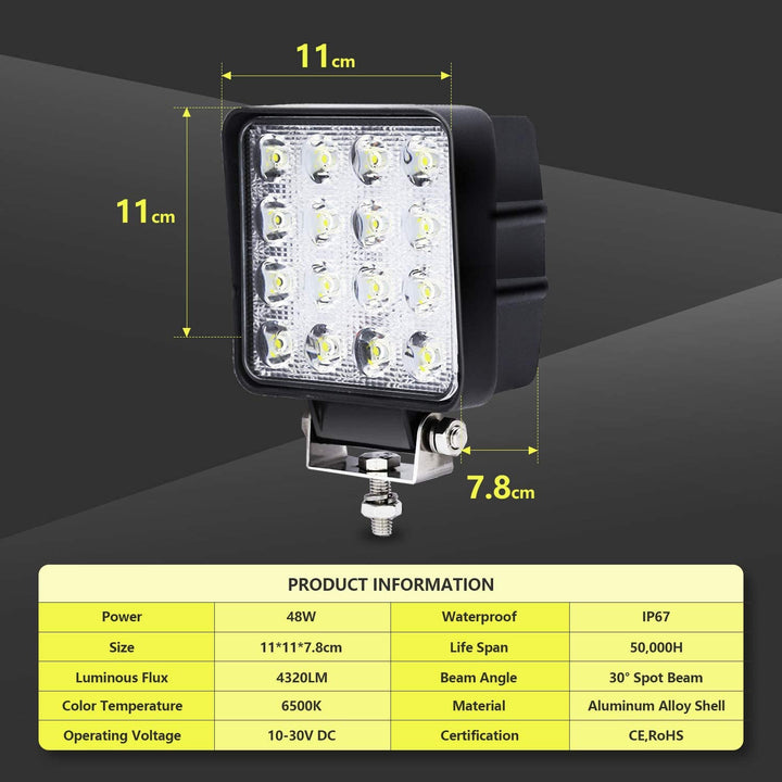 LED Arbeidslys 48W IP67 Ryggelys 2X-10X | Skanto