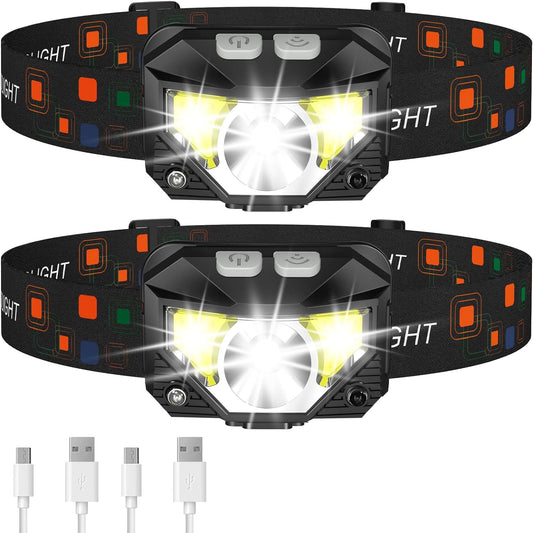 Norvo | 2-Pakke Ultra-Lys LED Oppladbar Hodelykt Lommelykt Vanntett Og Bevegelsessensor