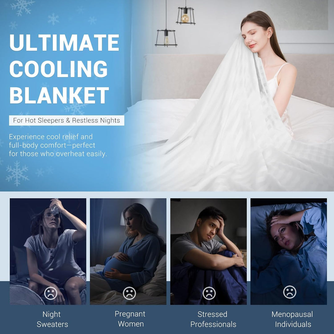 3.0 Kjølingstoff Q-max > 0.5 Ultra-Soft Hvit Stripete Teppe av Hvit | Skanto