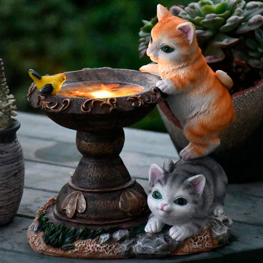 Norvo | Katt Hage Figurer Utendørs Dekorasjon Sol Statue Med Led Lys For Patio Gressplen Gårds Kunst Dekorasjon Hjemkomsthage Gave (Flerfarget)
