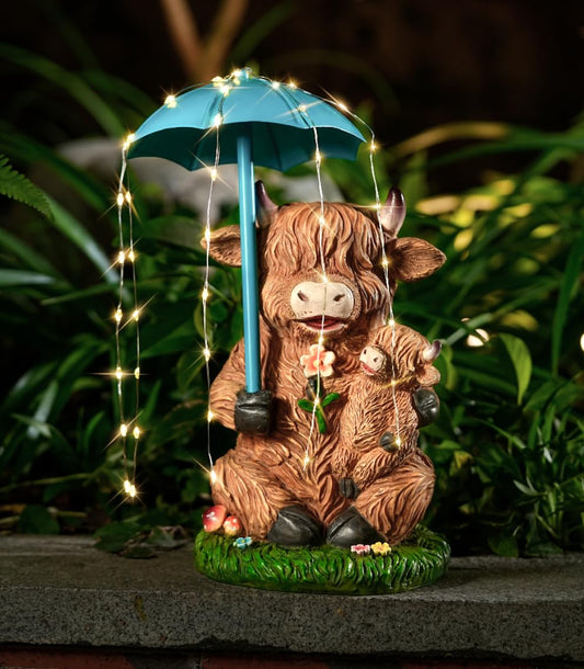Norvo | Felles Honglin Sol Hage Statuer Harpiks Elskende Høylandsko Kreativ Lampe Utendørs Dekor Prydnader for Hage, Patio Dekorasjoner