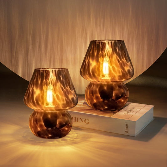 Norvo | Onewish sopp lampe liten vintage bordlampe for soverom sett av 2, nattbord lampe gjennomsiktig glass dimbar, Murano