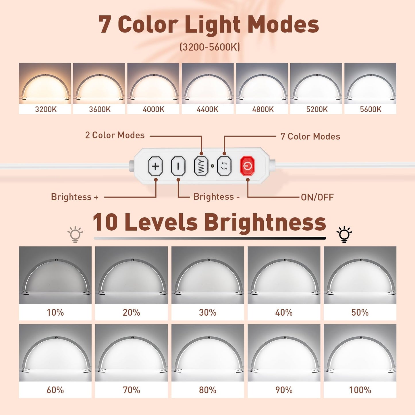 Norvo | Hitti Halvmåne Negle Bordlampe Med Telefonholder, 7 Farger, 10 Lysstyrker, Fjernkontroll - Hvit