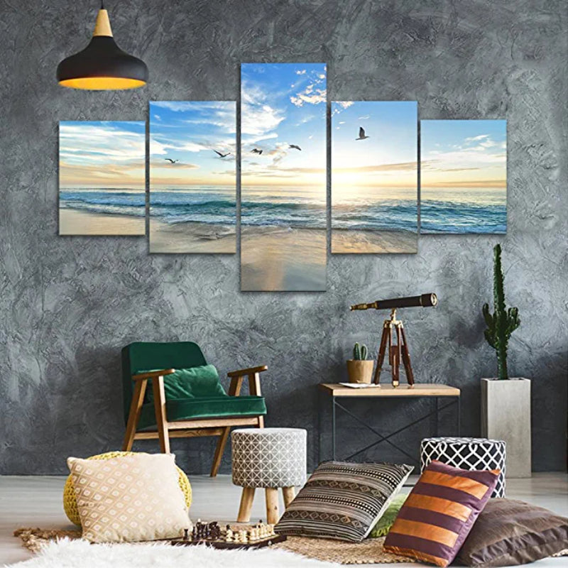 5 stk måker flygende kunstverk lerretmaling | Skanto