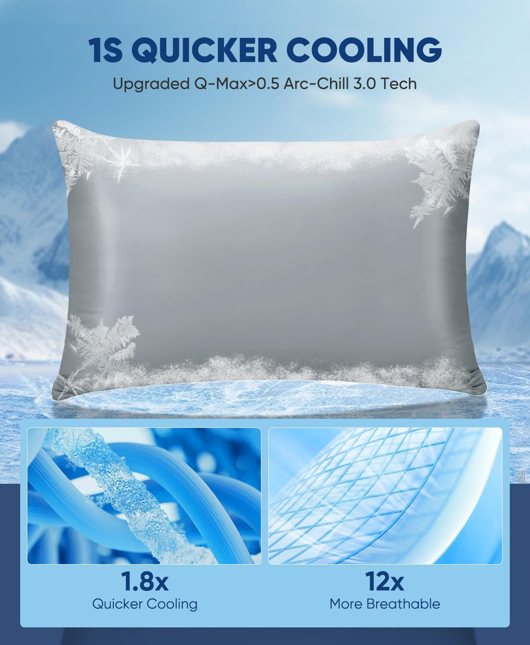 2-Pack Premium Silky Super Cooling Mørkegrå Putetrekk – Extreme Q-Max 0.5 | Skanto