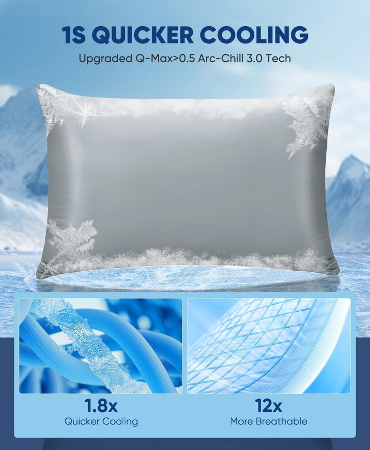 2-Pack Premium Silky Super Cooling Mørkegrå Putetrekk – Extreme Q-Max 0.5 | Skanto
