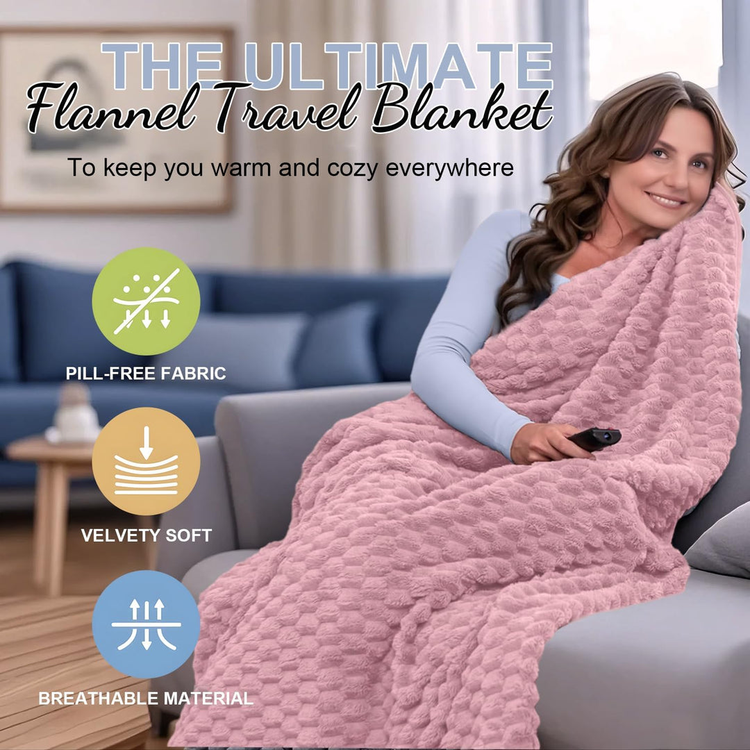 Packbare Flanell-Reisedecke mit Kissenbeutel und Gepäckhülle – Trevora