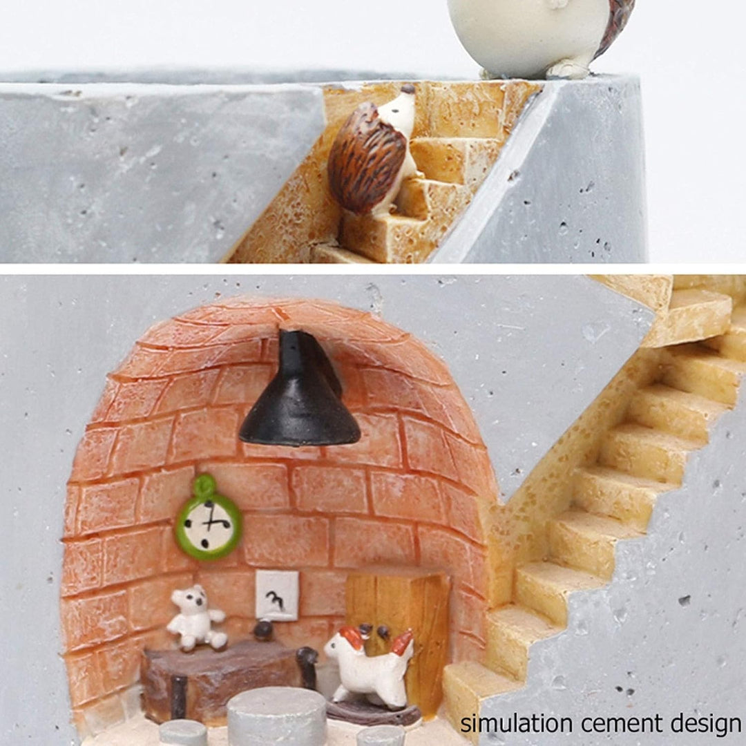 Skanto | Decorative plant pot with hedgehog and rabbit miniature – Creative staircase design for plants