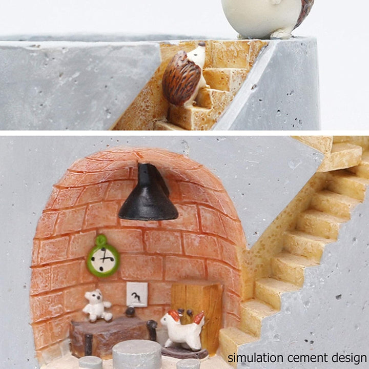Skanto | Decorative plant pot with hedgehog and rabbit miniature – Creative staircase design for plants