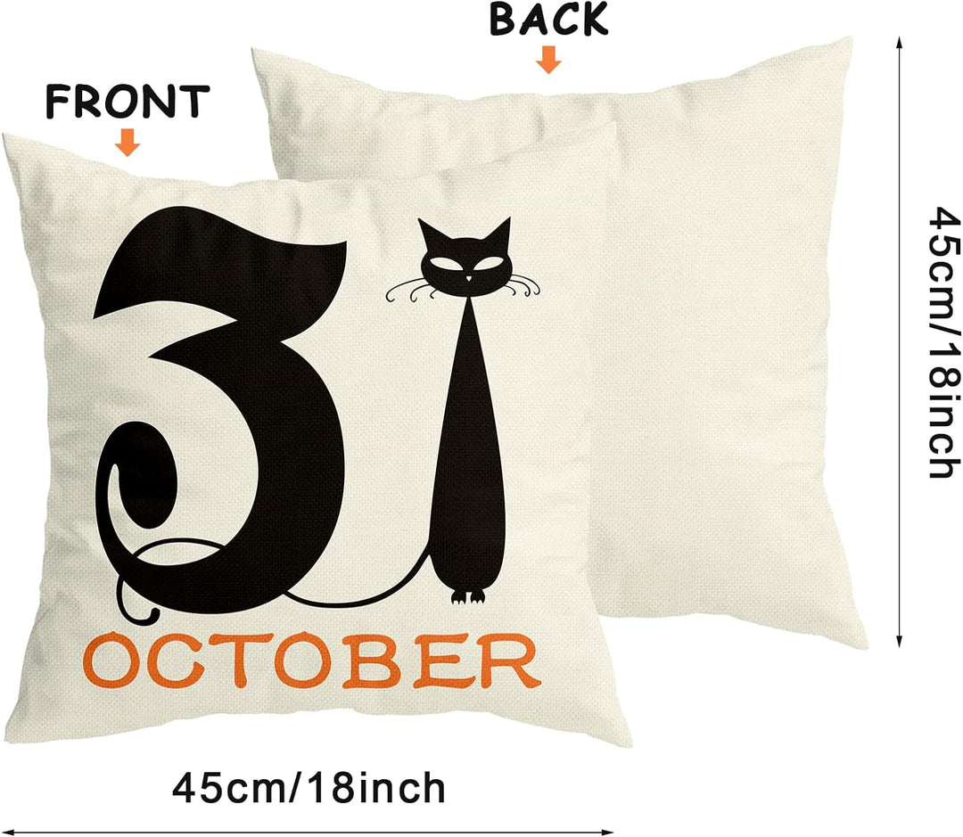 Sett med 4 Halloween putetrekk - Edderkoppnett, Katt, Hodeskalle dekorative putefutter (45 x 45 CM) Skanto