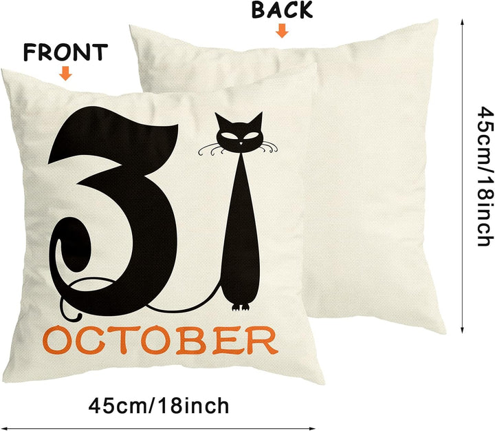 Sett med 4 Halloween putetrekk - Edderkoppnett, Katt, Hodeskalle dekorative putefutter (45 x 45 CM) Skanto