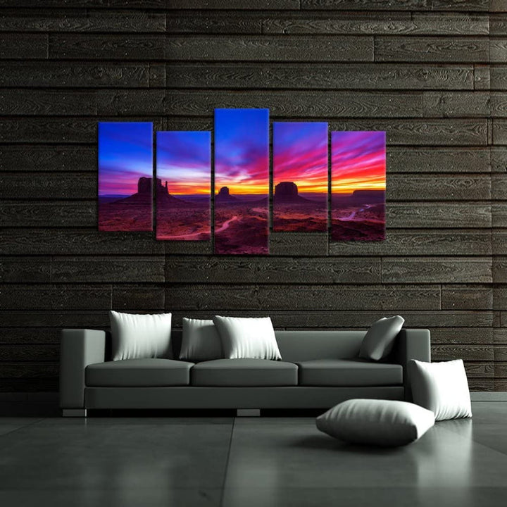 Sett med 5 veggbilder "Sunrise Monument Valley"