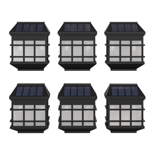 Norvo | Flash Furniture Holder 6 Pakke Veggmontert LED Sollys - Værbestandige Sorte Dekorative Solcelledrevne Lys For Terrasser Og Gjerder, 3.5X2.5X4.5