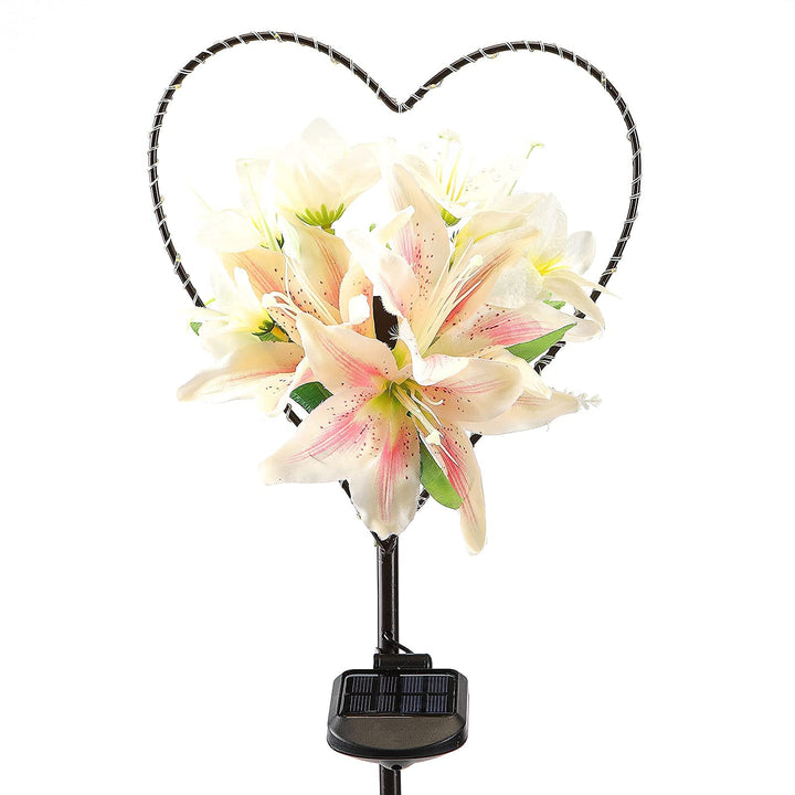 Norvo | Starryfill Hjerteformet Solcellehagebelysning Med Hvite Lilje Blomster - 25 Led Varme Hvit