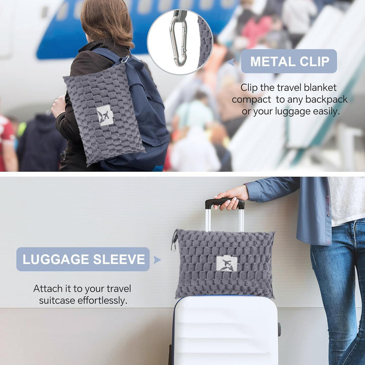 Packbare Flanell-Reisedecke mit Kissenbeutel und Gepäckhülle – Trevora