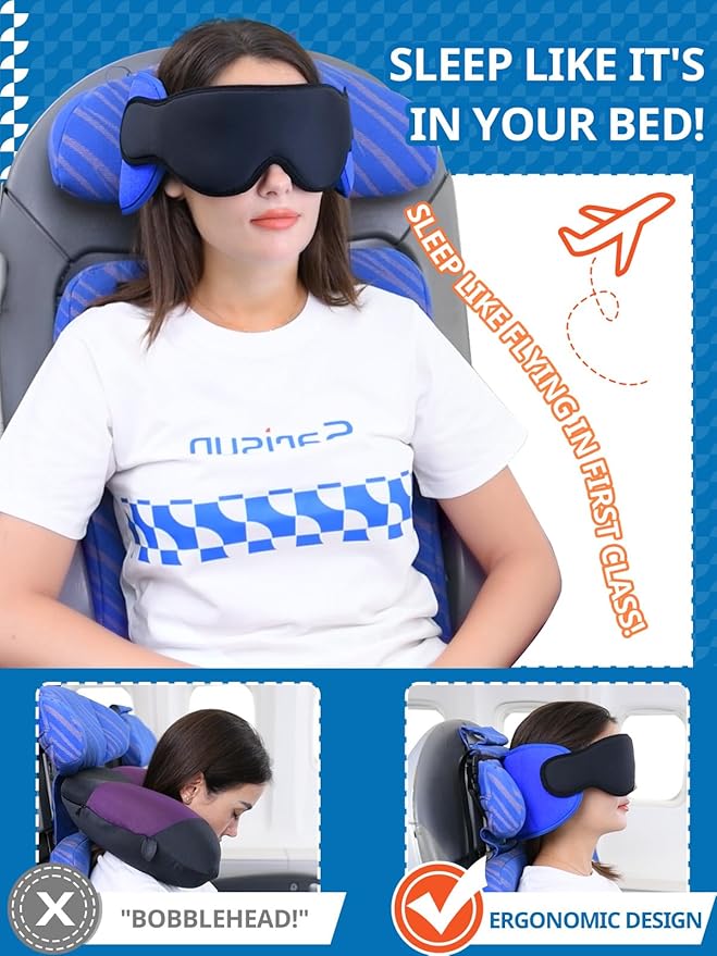 360°-Reise-Nackenkissen-Set mit verstellbarem Kopfband und Schlafmaske for optimalen Schlafkomfort
