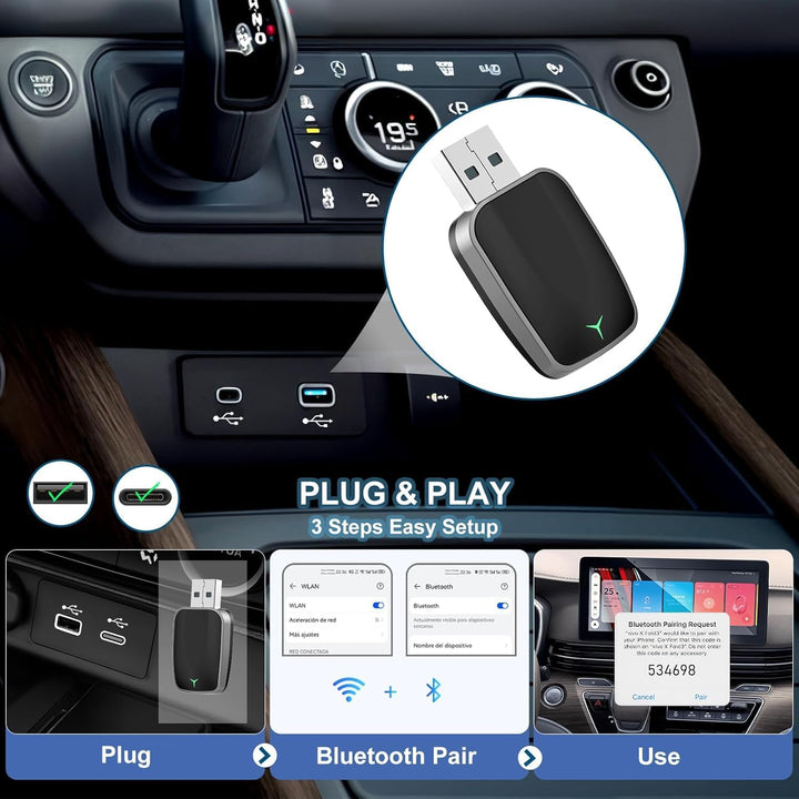 Skanto | Mini trådløs CarPlay-adapter med dual-band tilkobling og kompakt design – Novaro