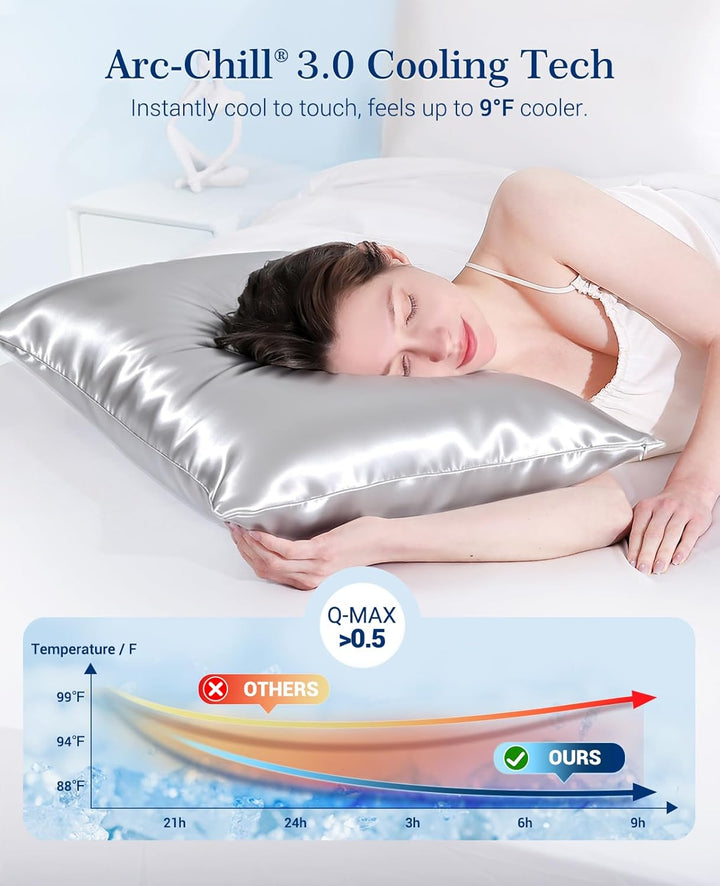 Kjølepillowcases Q-max>0.5, 2-Pack, Myk & Hårvennlig - Sølvgrå | Skanto