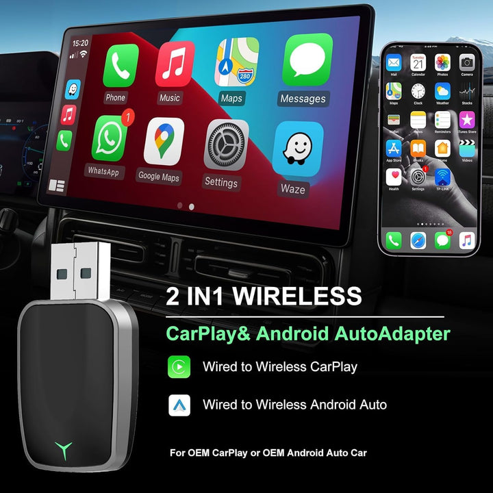 Skanto | Mini trådløs CarPlay-adapter med dual-band tilkobling og kompakt design – Novaro