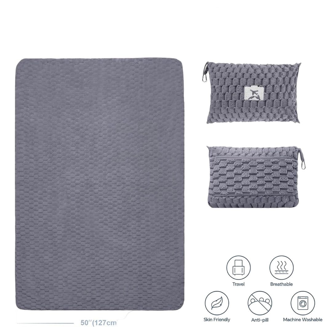 Packbare Flanell-Reisedecke mit Kissenbeutel und Gepäckhülle – Trevora