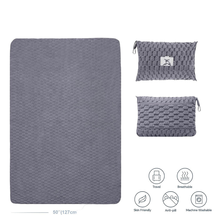 Packbare Flanell-Reisedecke mit Kissenbeutel und Gepäckhülle – Trevora