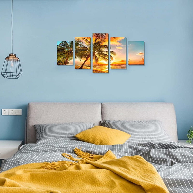 5 stk Sunset Sea Beach lerret veggkunst maleri | Skanto