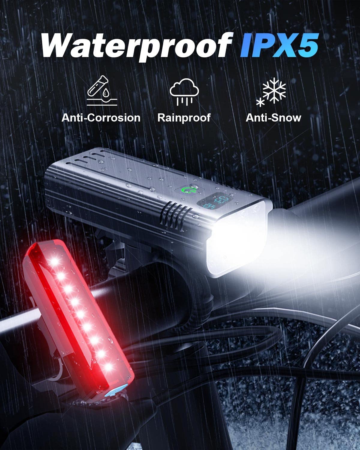 Norvo | Victoper 8000 Lumens Sykkel Lys Sett, 8 Led Usb Oppladbare Foran & Bak Lys, Matt Svart