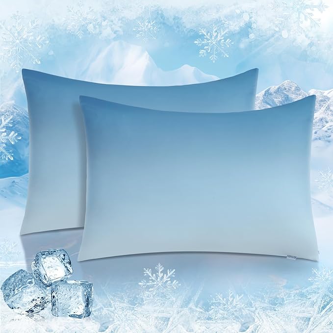 2 Pak Blå Kjølepillowcases – Pustende, Myke, Hud- og Hårbeskyttende | Skanto