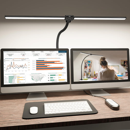 Norvo | Shinetech Led Skrivebordslampe For Hjemmekontor, 4000k Nøytral Hvit Dobbel Hode Arkitekt Oppgave Lamper Med Klemme, Dimbar Justerbar Fl