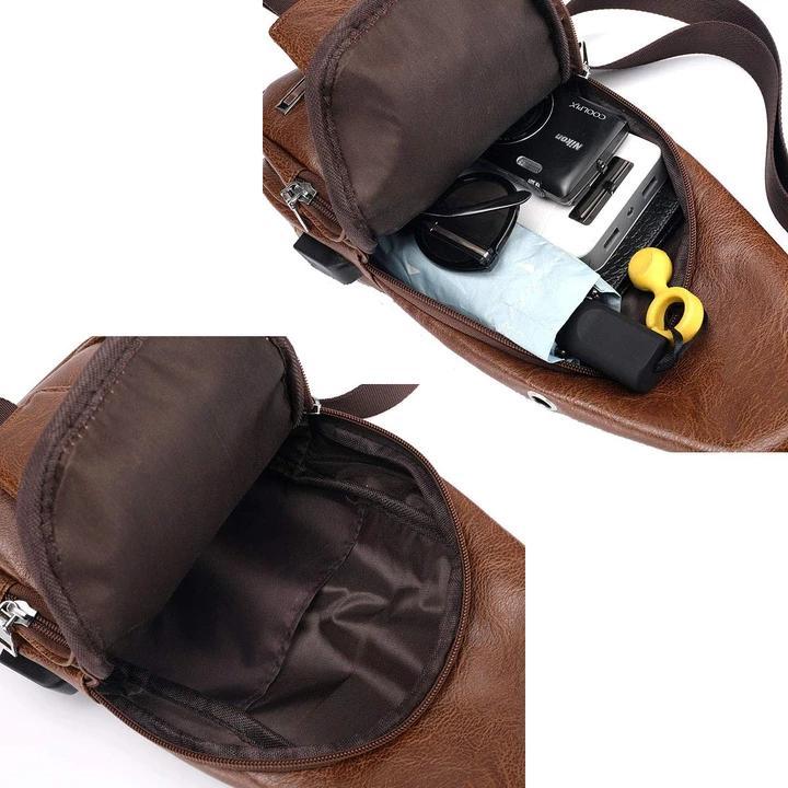 Skanto | Stor Herre Lædertaske Bryst Rygsæk Vandtæt Crossbody Taske med USB