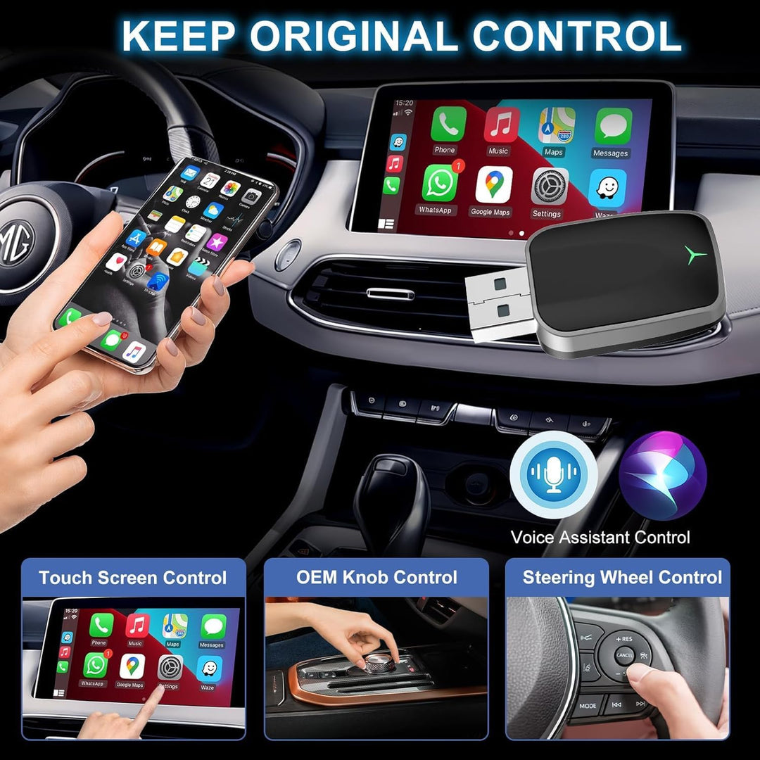 Skanto | Mini trådløs CarPlay-adapter med dual-band tilkobling og kompakt design – Novaro