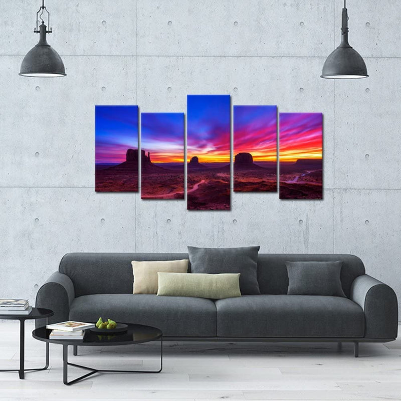 Sett med 5 veggbilder "Sunrise Monument Valley"