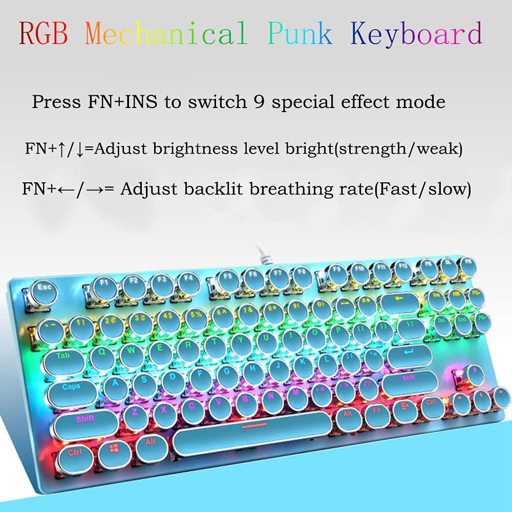 Mechanische Gaming-Tastatur med 87 Tasten, RGB-Hintergrundbeleuchtung og blauen Schaltern