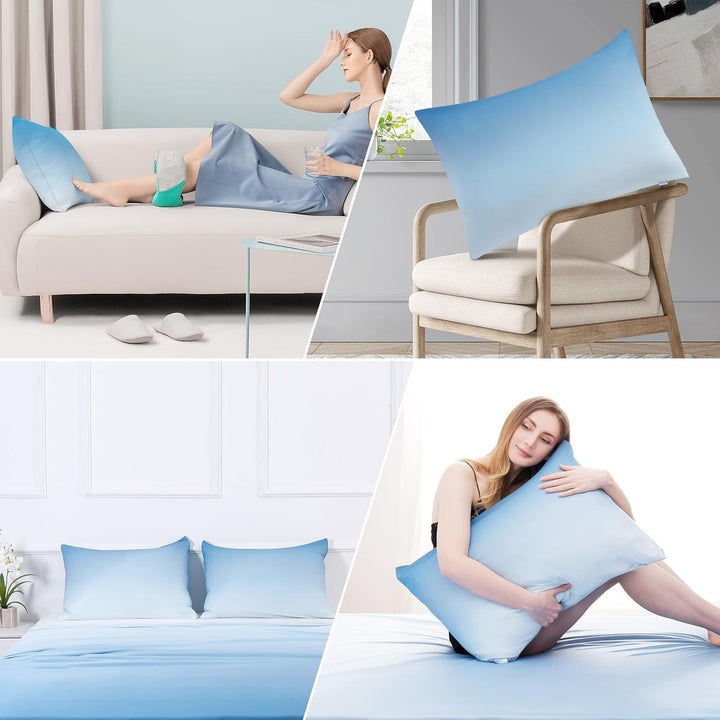 2 Pak Blå Kjølepillowcases – Pustende, Myke, Hud- og Hårbeskyttende | Skanto