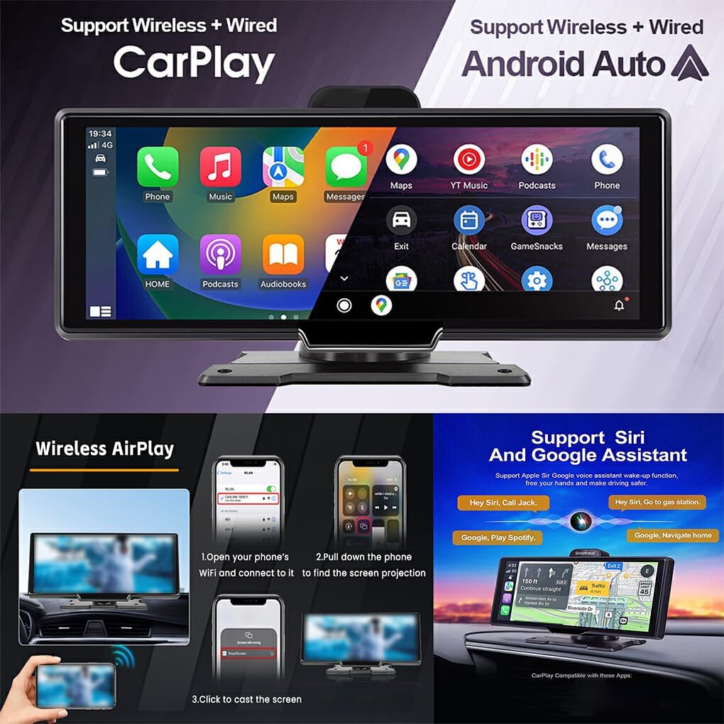 Skanto | CarVision Pro – Smart Bilskjerm med Apple CarPlay, Android Auto & Dashkamera