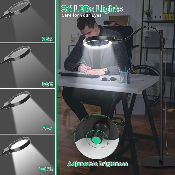Skanto | Full-sides forstørrelsesglass med LED-lys – Håndfri lesehjelp for bøker, håndverk og hobbyer