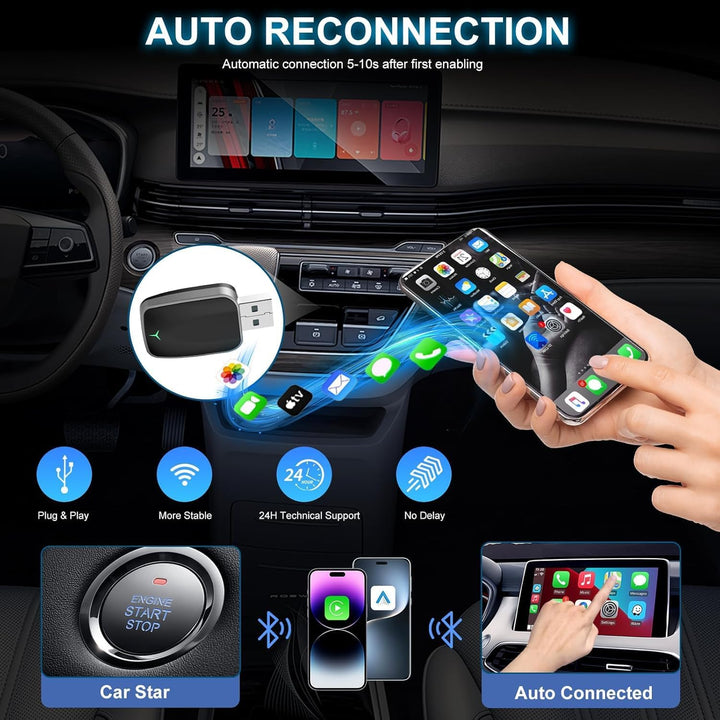 Skanto | Mini trådløs CarPlay-adapter med dual-band tilkobling og kompakt design – Novaro