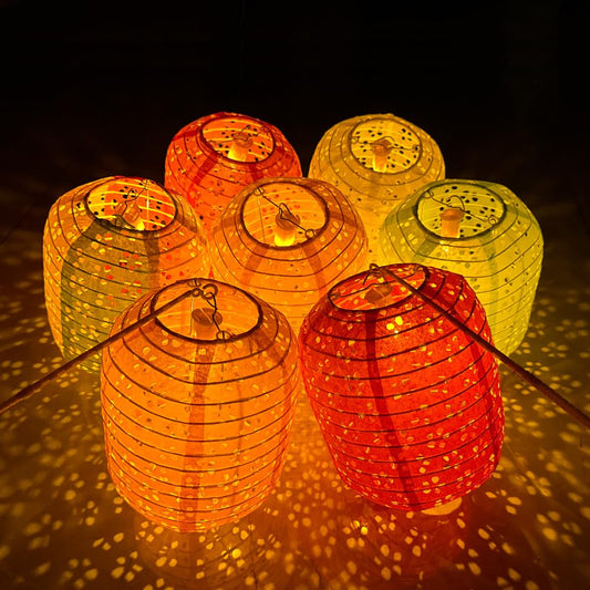 Norvo | 12Pcs Kinesiske Papirlanterner Med Led Lys, Uthulet Hengende Asia Japanske Papirlampene Med Bånd Gåstaver 8 In Lanterner For Kinesisk Nyttårs Lanterner Dekorasjoner (Oval Formet)