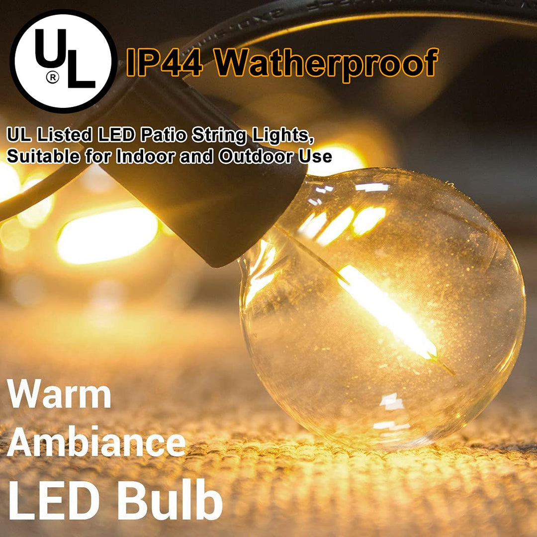 Skanto | Abeja 25Ft Led Utendørs Lyskæde - G40 Globe, 25 Shatterproof Pærer, Vanntett Svart Ledning