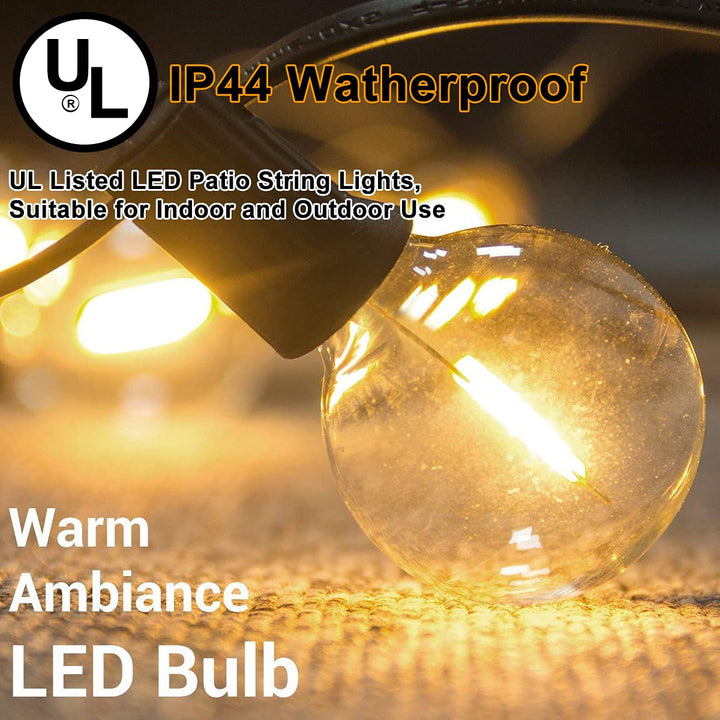 Skanto | Abeja 25Ft Led Utendørs Lyskæde - G40 Globe, 25 Shatterproof Pærer, Vanntett Svart Ledning