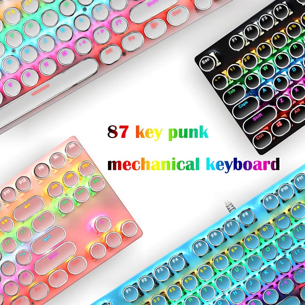 Mechanische Gaming-Tastatur med 87 Tasten, RGB-Hintergrundbeleuchtung og blauen Schaltern