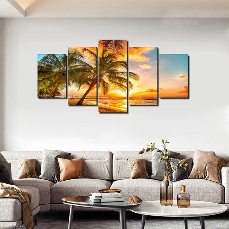 5 stk Sunset Sea Beach lerret veggkunst maleri | Skanto